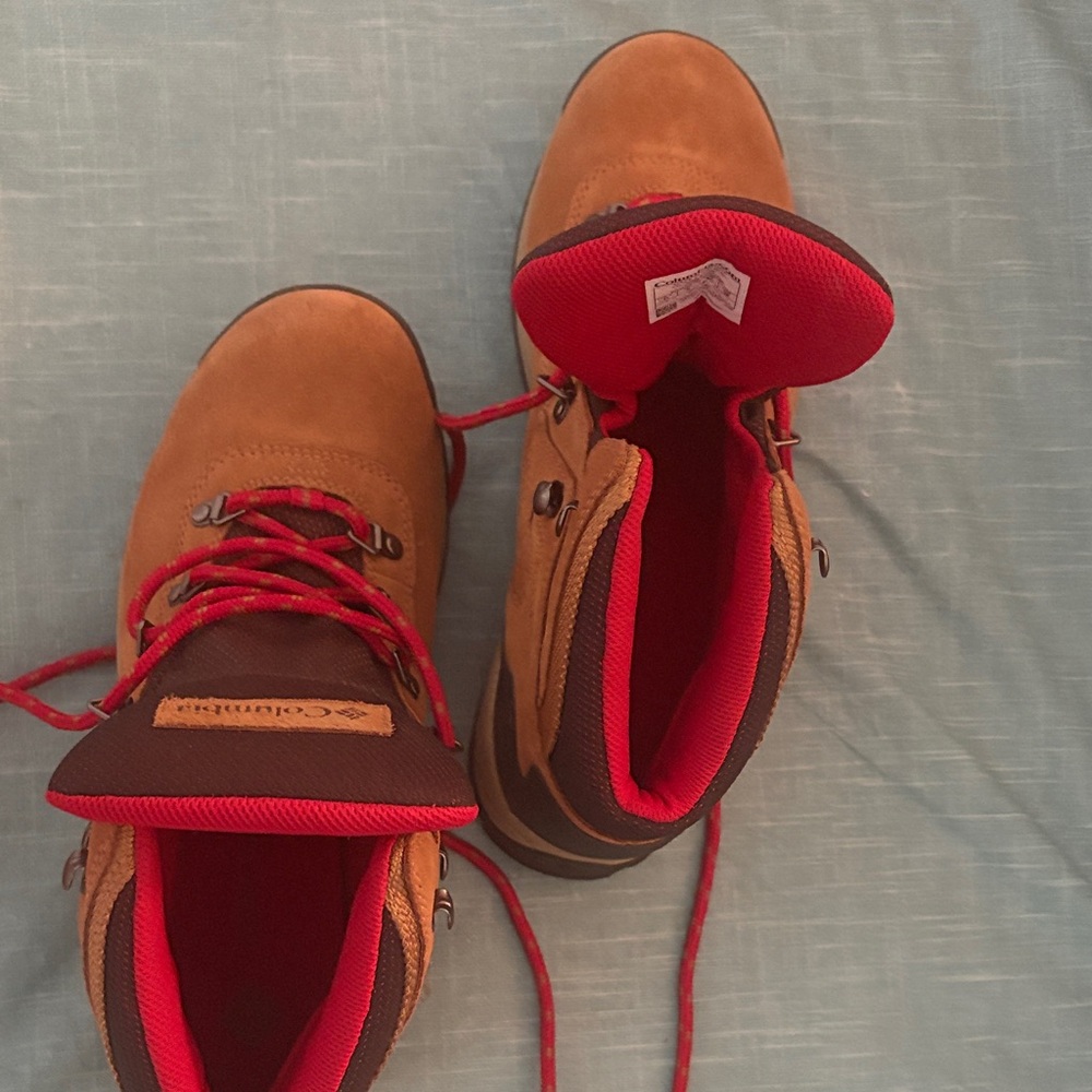Columbia Tan Hiking Boots with Red Accents